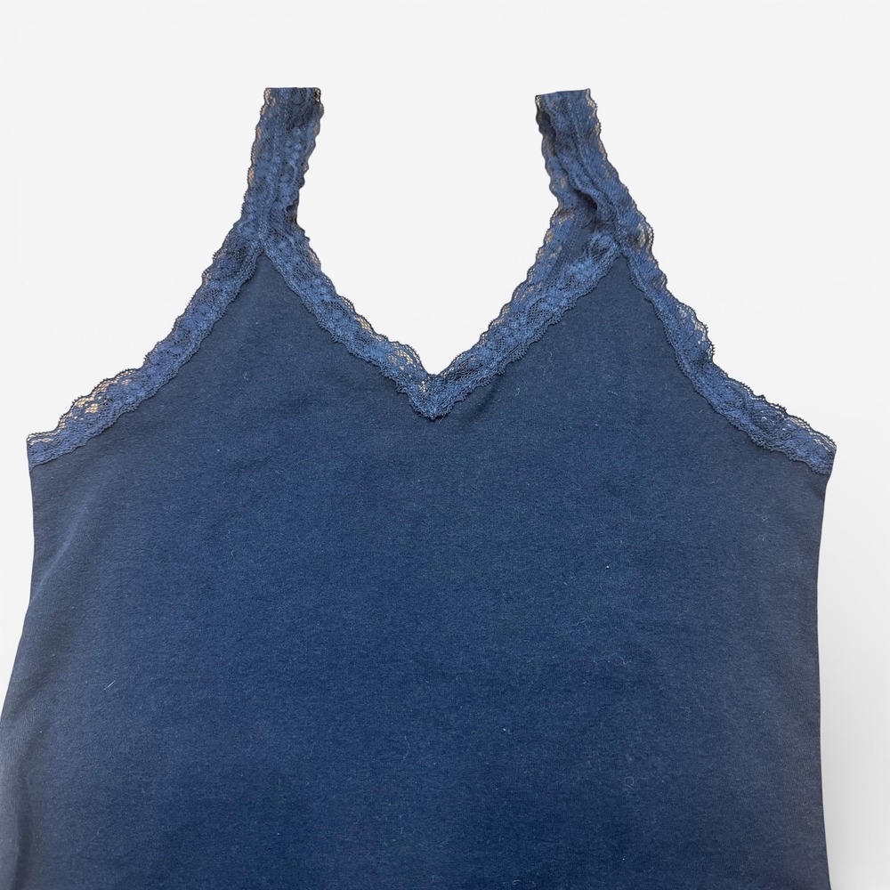VTG Y2K Hollister Womens Navy Blue Lace Trim V-Neck Cami‎ Tank Top Size Large - Picture 2 of 6